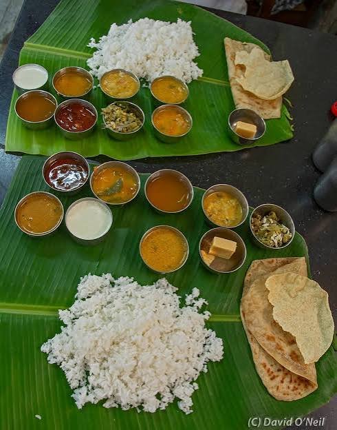 Traditional full meals served on banana leaf